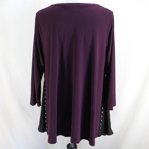 Sun Kim Top Womens Size L Purple 3/4 Sleeve Snap Sides Polyester Knit - Picture 5 of 7